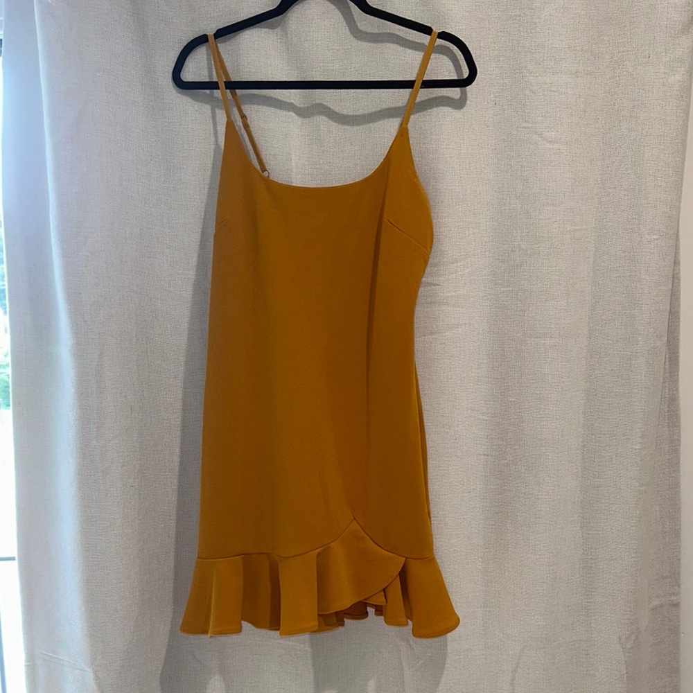 Elegant Mustard Yellow Ruffle Hem Dress